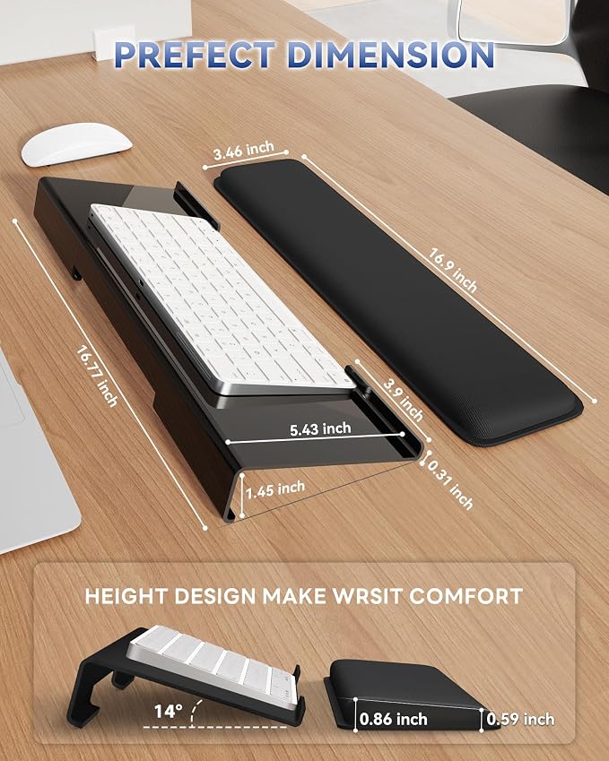Laborio Computer Keyboard Wrist Rest, Keyboard Riser Stand for Desktop | Black, Ergonomic Acrylic Keyboard Holder, Non-slip Wrist Pad, Pain Relief for Typing, Multiple Colors - Image 6