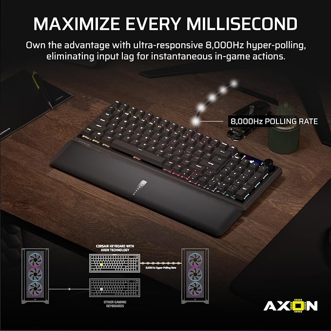 Corsair Vanguard 96 Wired Mechanical Gaming Keyboard – 96% Layout, MLX Fusion Tactile Switches, 8000Hz Polling, LCD Display, Virtual Stream Deck, G-Keys, SOCD Flashtap, QWERTY US – Black - Image 3