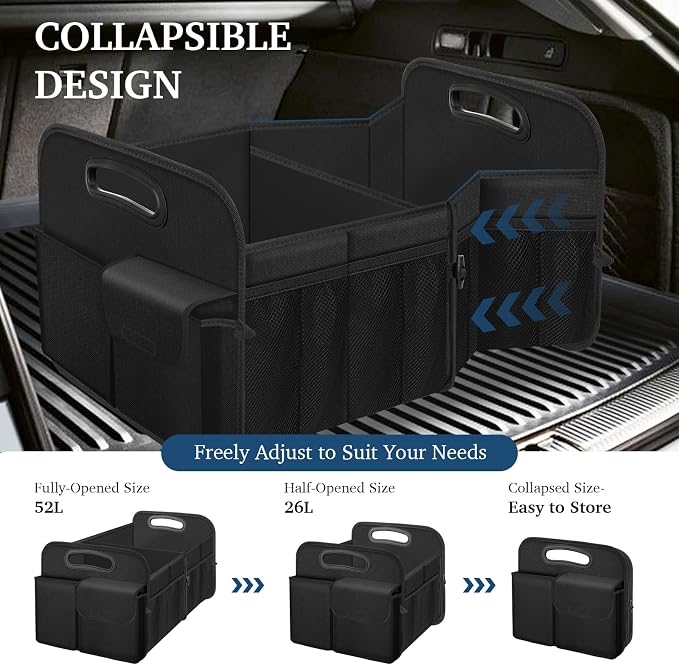 Femuar Car Trunk Organizer with Large Capacity Waterproof Car Accessories for Women & Men, Collapsible Trunk Organizer for Suv/Jeep/Sedan,Tools (Black, Standard) - Image 4