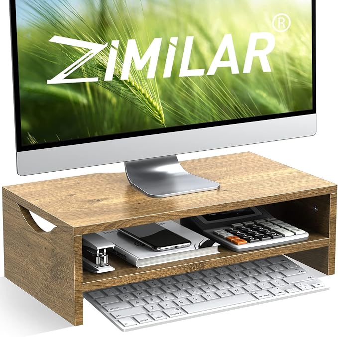 Zimilar Monitor Stand Riser, 2 Tiers Laptop Computer Monitor Riser for PC Screen, iMac, Desktop Wooden Screen Monitor Stand Riser with Storage Organizer for Home Office by Zimilar