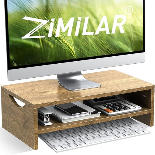 Zimilar Monitor Stand Riser, 2 Tiers Laptop Computer Monitor Riser for PC Screen, iMac, Desktop Wooden Screen Monitor Stand Riser with Storage Organizer for Home Office by Zimilar