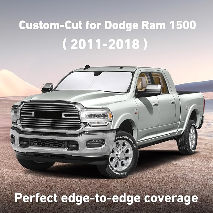 EcoNour Windshield Sunshade Compatible for Dodge Ram 1500 2011-2016 2017 2018, Sun Visor for Front Windshield & Window Sun Shade Cover, UV Heat Blocker & Protector, Car Accessories - Image 2