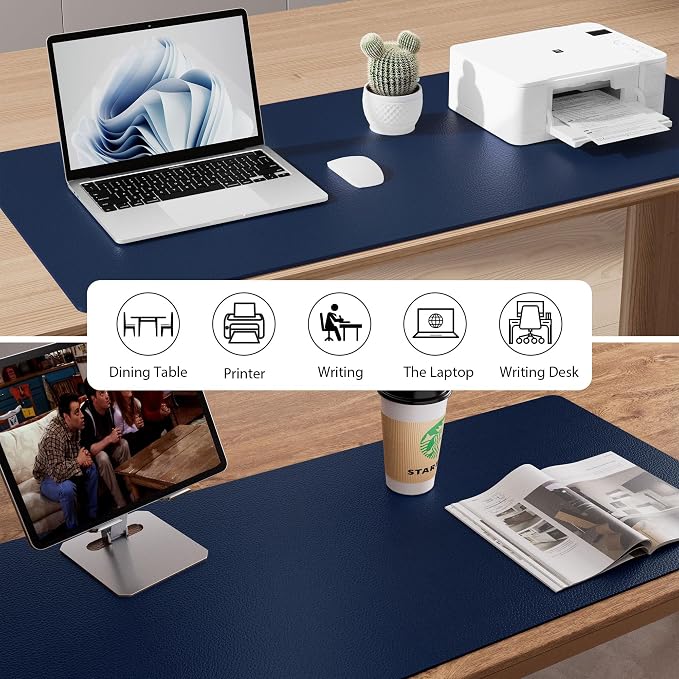 Aothia Leather Desk Pad Protector, Mouse Pad, Office Desk Mat, Non-Slip PU Leather Desk Blotter, Laptop Desk Pad, Waterproof Desk Writing Pad for Office and Home (Dark Blue,23.6" x 13.7") - Image 5