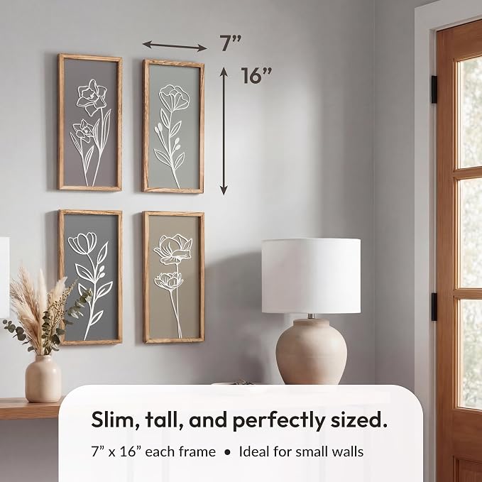 3D Wooden Floral Bathroom Wall Decor (Set of 4) Lightweight, Ready-to-Hang Framed Wall Art For Living Room, Bedroom, or Office - Premium Boho Botanical Farmhouse Decorations - Gift-Boxed - Image 3