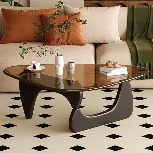 Coffee Table for Living Room Mid Century Modern Center Table with Glass Top and Wood, 36 Inch, Black Brown by JCAJCA