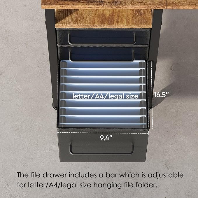 Maihail Small Desk with Drawers, Office Desk with Storage Shelves, Brown | 40 Inch Desktop, Metal Frame, 3 Fabric Drawers, Storage Shelves, Computer & Writing Desk, Office Gaming Workstation - Image 3