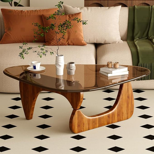 Coffee Table for Living Room Mid Century Modern Center Table with Glass Top and Wood, 36 Inch, Brown/Walnut by JCAJCA