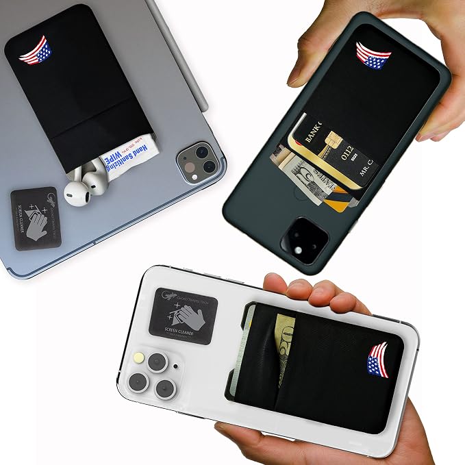 Gecko Travel Tech Double Pocket - Adhesive Card Holder - Cell Phone Pouch - Stick on Spandex Pocket - Carry Credit Cards and Cash (USA BRUSH) - Image 2