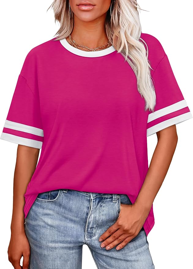 WIHOLL Womens T Shirts Loose Fit Short Sleeve Tees Crew Neck Color Block Summer Tops 2026 Fashion - Image 2