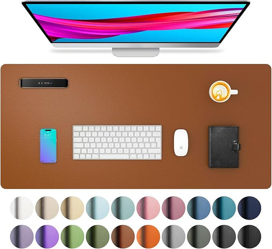 Aothia Leather Desk Pad Protector, Mouse Pad, Office Desk Mat, Non-Slip PU Leather Desk Blotter, Laptop Desk Pad, Waterproof Desk Writing Pad for Office and Home (Brown,23.6" x 13.7") by AothiaSimpleNaturalUnique