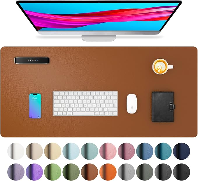 Aothia Leather Desk Pad Protector, Mouse Pad, Office Desk Mat, Non-Slip PU Leather Desk Blotter, Laptop Desk Pad, Waterproof Desk Writing Pad for Office and Home (Brown,31.5" x 15.7") by AothiaSimpleNaturalUnique