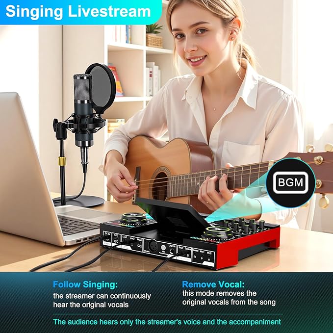 Podcast Microphone Bundle with Live Sound Board Audio Mixer, Podcast Equipment Bundle with 3.5mm Condenser Microphone(P15) for Pc/Phone Live Streaming Singing Gaming, Voice Changer, Denoise - Image 6