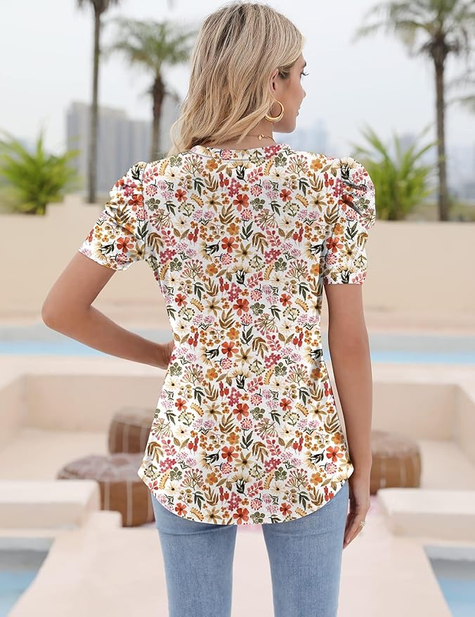 Ivicoer Puff Short Sleeve Shirt for Women Eyelet Tops Summer Crewneck Blouse Loose Fit S-XXL - Image 5