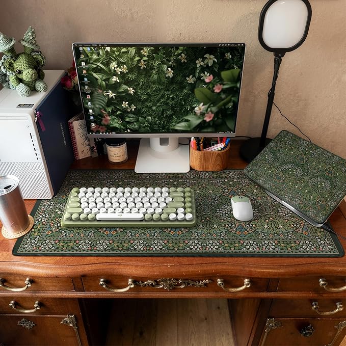 iCasso Retro Mouse Pad, Desk Pad Mat, Full Desk Large Mousepad, Green | 35.4x15.7in Anti-Slip Smooth Surface XXL Computer Pad with Stitched Edges for Home Office Organizer - Image 7