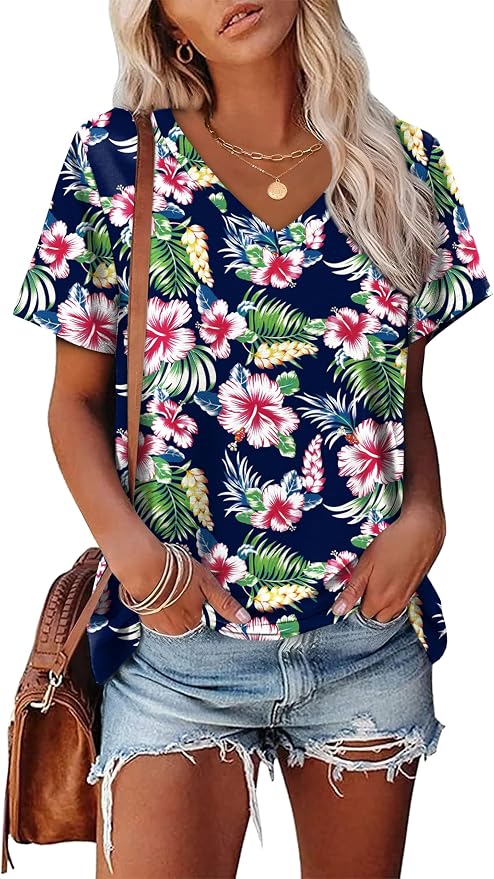 Alaroo Womens Summer Tops 2026 V Neck Short Sleeve Shirts Trendy Dressy Casual Vacation Outfits Printed - Image 2