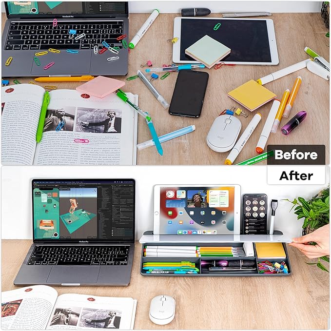 Varhomax Glass Desk Whiteboard with Storage, Desktop Organizer to-do List Memo Notepad Dry Erase White Board for Home Office and School Supplies (Gray) - Image 4