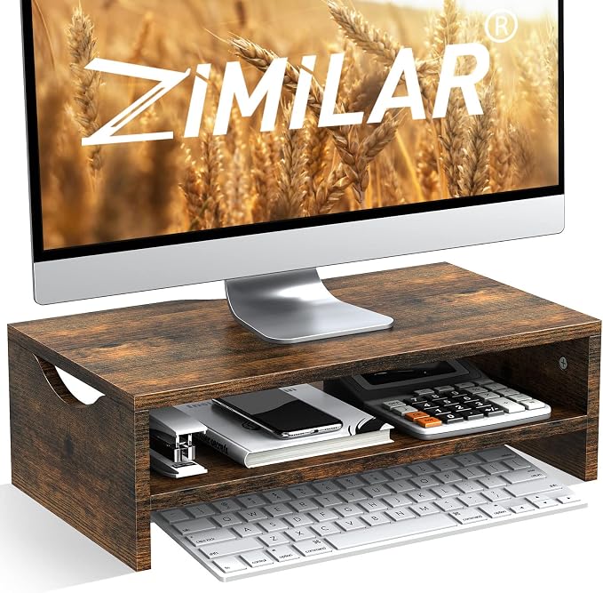 Zimilar Monitor Stand Riser, 2 Tiers Wood Laptop Computer Monitor Riser | for PC Screen, iMac, Desktop Screen Monitor Stand Riser with Storage for Home Office by Zimilar