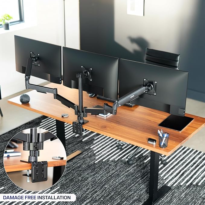 VIVO Triple Monitor Stand, Fully Adjustable Arms for 17 to 27 inch Screens, Mechanical Articulating Desk Mount, Gaming and Office Setups, VESA 75x75, 100x100, Max 19.8 lbs, Classic, Black, STAND-V003O - Image 9