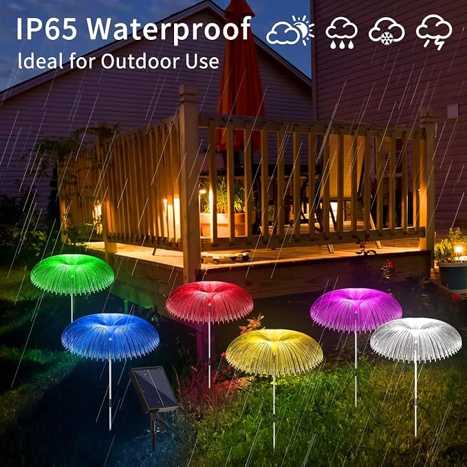 Solar Garden Lights 7 Color Changing Warm White Jellyfish lamp Decor | 6 sets is more cost-effective， Enlarged solar Panel，12Hour All-Night Glow IP65 All Weather Proof，Dusk-to-Dawn Auto Sensor - Image 5