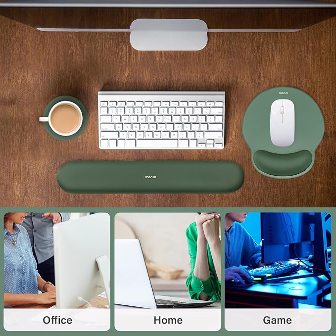 MOSISO Wrist Rest Support for Mouse Pad&Keyboard Set, Midnight Green | Circle Curved Ergonomic Mousepad Non-Slip Base Home/Office Pain Relief&Easy Typing Pad with Soft Cloth&Silicone Lining - Image 6