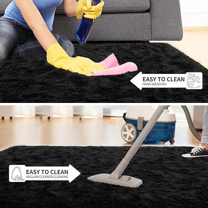 Tepook Fluffy Large Rugs for Living Room, Shag Area Rug 6x9 Soft Carpet for Bedroom, Modern Shaggy Rug for Kids Boys Girls, Plush Indoor Nursery Home Decor Rug with Non-Slip Bottom, Black, 6 X 9 Feet - Image 6