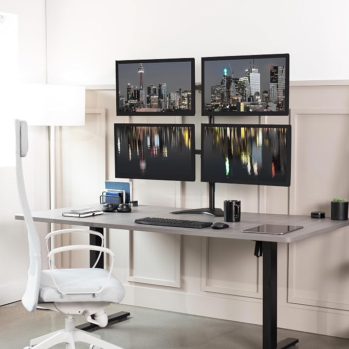 VIVO Quad 13 to 30 inch Monitor Free-Standing Mount, Fully Adjustable Desk Stand, Holds 4 Flat or Curved Display Screens, STAND-V004F - Image 2