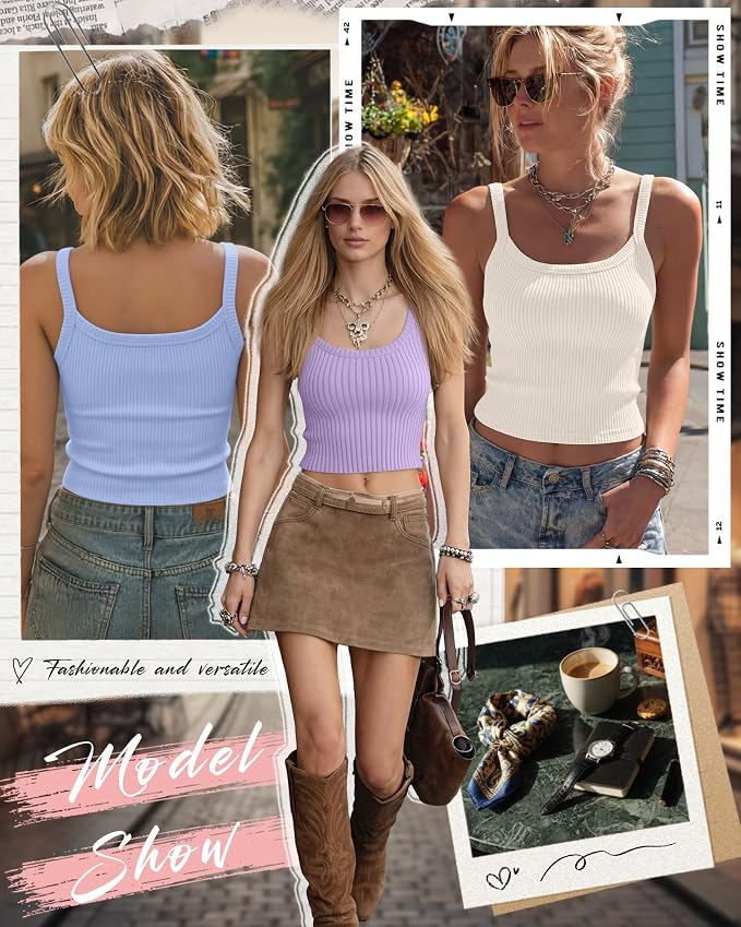 Ficerd 3 Pack Women's Tank Tops 95% Cotton Spaghetti Strap Ribbed Crop Camisole Slim Fitted Basic Summer Sleeveless Layer - Image 3