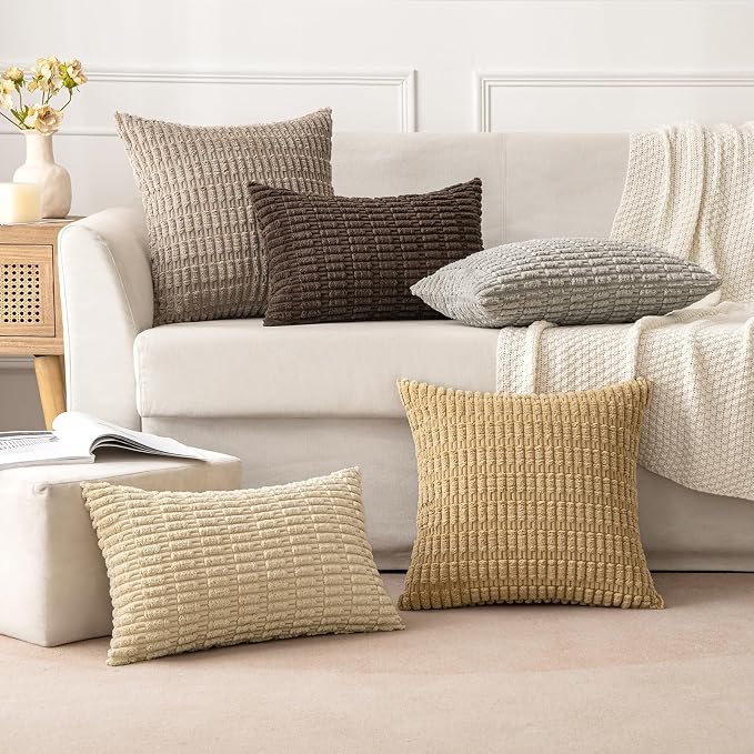 MIULEE Pack of 2 Corduroy Decorative Lumbar Throw Pillow Covers 20x12 Inch Soft Boho Striped Pillow Covers Modern Farmhouse Home Decor for Sofa Living Room Couch Bed Tan - Image 5