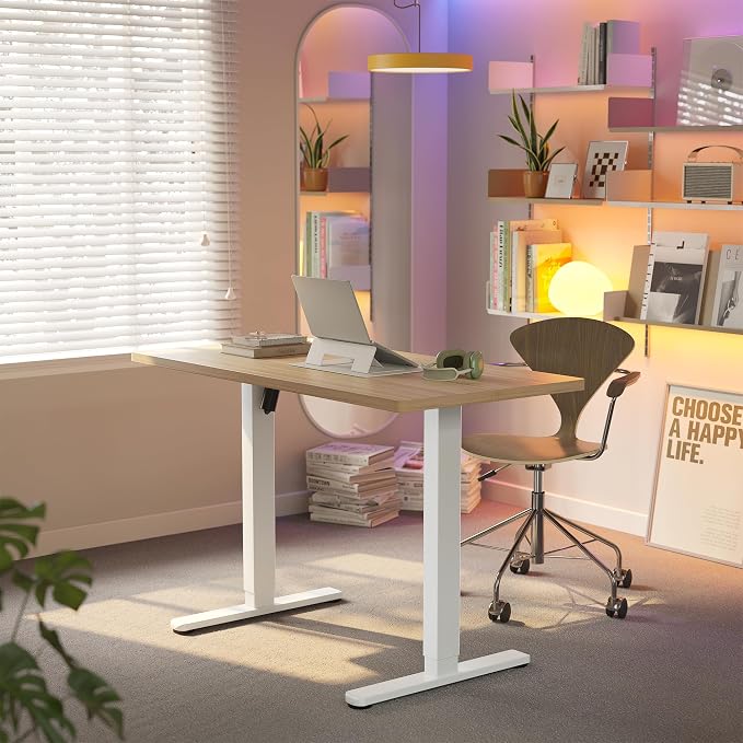 HUANUO 48x24 Inch Electric Standing Desk, Height Adjustable, Natural | Smooth Home Office Desk, 176lbs Capacity with 4 Memory Presets & Headphone Hooks. Easy to assemble Computer Gaming desk - Image 2
