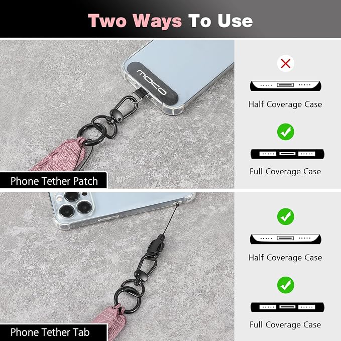 MoKo Universal Phone Lanyard, Nylon Adjustable Cell Phone Crossbody Strap Detachable Women & Men Cellphone Lanyards Around the Neck with Patches for iPhone, Most Smartphone, Rose Gold - Image 4