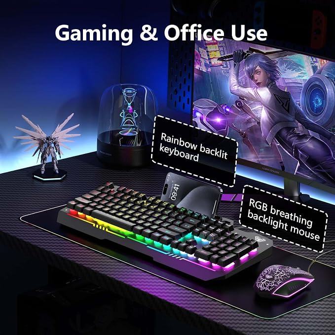 AULA Gaming Keyboard, T102 104 Keys Gaming Keyboard and Mouse Combo with RGB Backlit, All-Metal Panel, Anti-Ghosting, PC Game Keyboard and Mouse, USB Wired Keyboard Mouse for MAC Xbox PC Gamers - Image 7