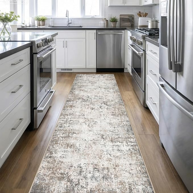 Washable Area Rug 3x14 Entryway Rug: Washable Modern Abstract Soft Thin Rug Indoor Floor No Slip Stain Resistant Carpet for Bedroom Dining Room Farmhouse Nursery Home Office - Brown Grey by FXRHLP