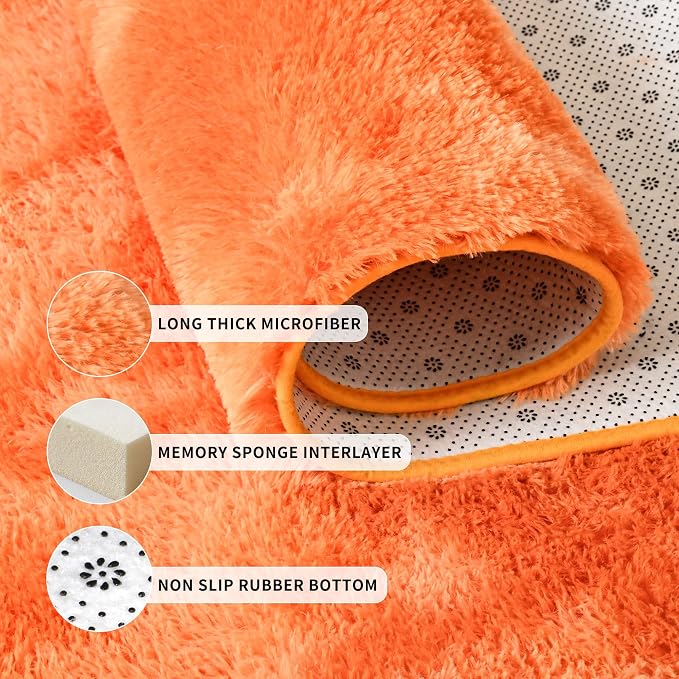 Tepook Orange Area Rugs for Living Room Bedroom, 5x8 Fluffy Shaggy Fuzzy Rug for Kids Room, Large Plush Shag Carpet for Nursery Dorm Classroom Playroom Home Decor Aesthetic - Image 5