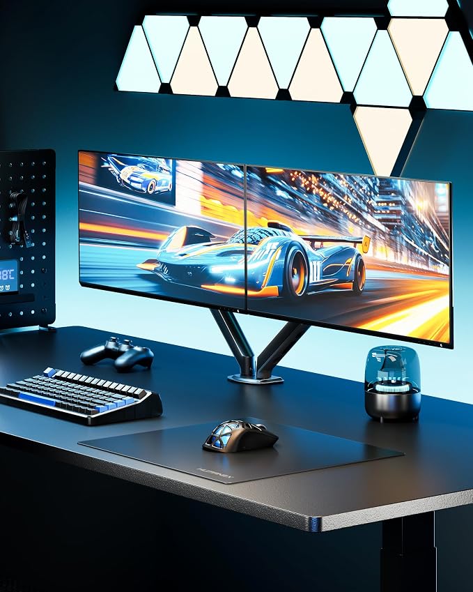 monTEK Dual Monitor Stand for Desk, 17-32 Inch Mechanical Spring Dual Arm, Heavy Duty Steel Adjustable Monitor Mount, Full Motion VESA 75x75/100x100, C-Clamp & Grommet, Holds Up to 20 lbs Each - Image 9