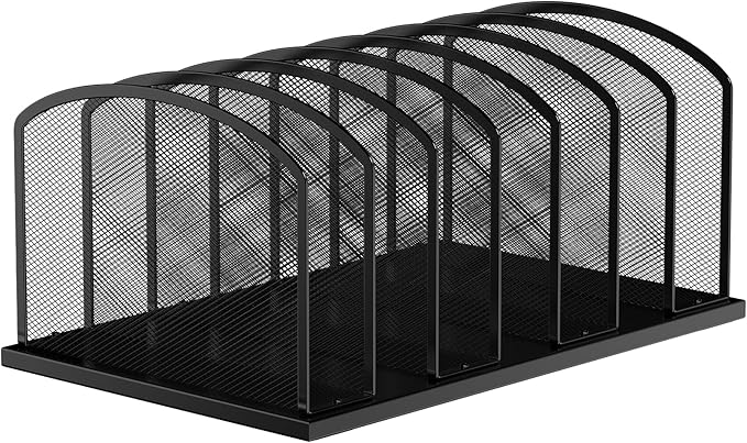 MINDEPOT Desk File Organizer 7 Sections Upright Mesh File Sorter Organizer for Desk, Office Organization File Holder for Home, Office & Classroom (Black, 1Pack) by MINDEPOT