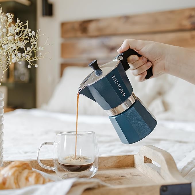 GROSCHE Milano Stovetop Espresso Maker Moka Pot 6 espresso Cup, 9.3 oz Blue | Cuban Coffee Maker And Italian Moka Pot For Stovetop Espresso; For Gas, Electric, And Propane Stoves With A Soft-Touch Handle - Image 2