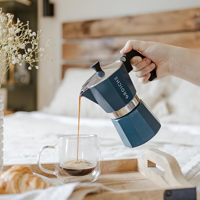 GROSCHE Milano Stovetop Espresso Maker Moka Pot 9 Espresso Cup, 15.2 oz, Blue. Stove top Coffee Maker Moka Italian Espresso greca Coffee Maker Brewer Percolator | Cuban Coffee Maker And Italian Moka Pot For Stovetop Espresso; For Gas, Electric, And Pro... - Image 2