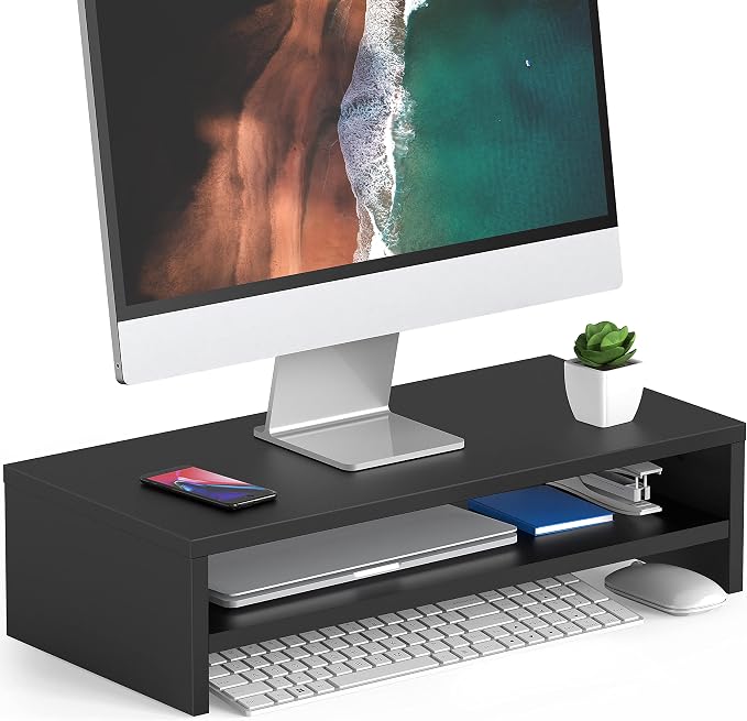 FITUEYES Monitor Stand - 2 Tier Computer Monitor Riser with 21.3 Inch Shelf, Wood Desktop Stand for Laptop Computer Screen, Desk Organization, Office Supplies by FITUEYES