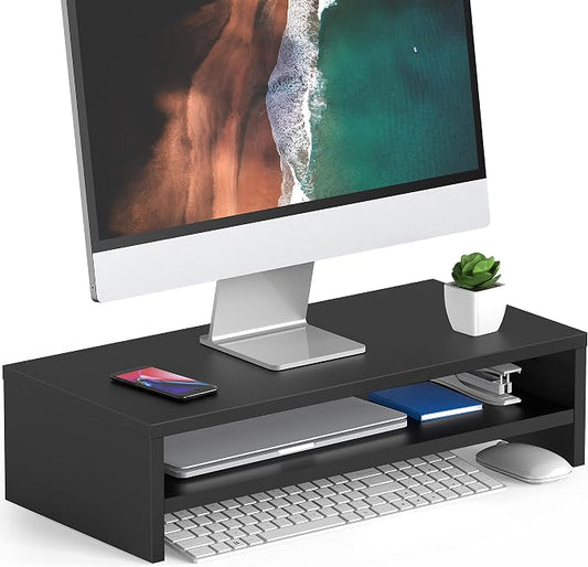 FITUEYES Monitor Stand - 2 Tier Computer Monitor Riser with 21.3 Inch Shelf, Wood Desktop Stand for Laptop Computer Screen, Desk Organization, Office Supplies by FITUEYES