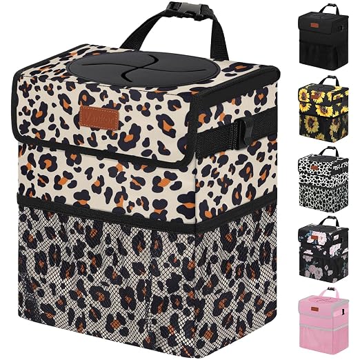 Vankor 3 Gallons Cute Car Trash Can, Car Accessories for Interior Leak Proof Can Trash Bag Hanging Waterproof Automotive Vehicle Garbage Cans Leopard Print Pattern by Vankor