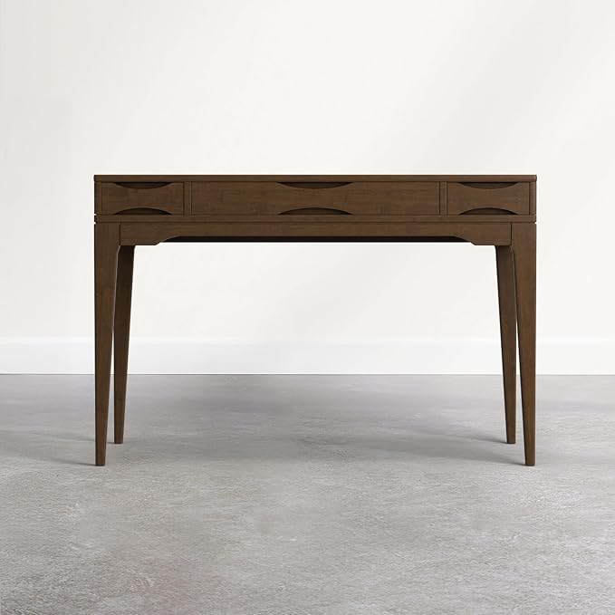 SIMPLIHOME Harper Small Desk - 48 Inch Wide Solid Wood Writing Desk in Dark Brown Chestnut, Mid-Century Modern Home Office Computer Table for Study with 2 Drawers and Flip-Down Keyboard Tray - Image 3