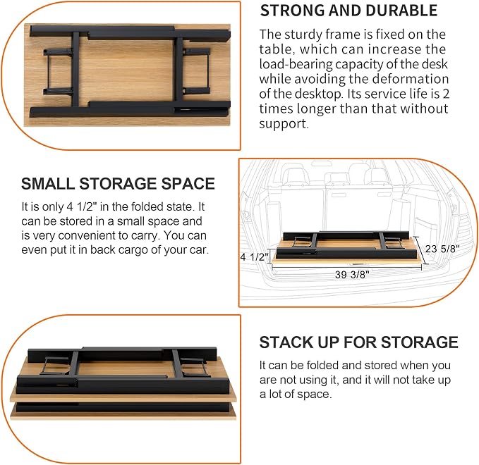 Need Office Computer Desk 39.3 Inch Sturdy Folding Laptop Table Teak | Black Frame Writing Gaming Work Table/Foldable Home Office Desk/Sewing Table, No Assembly Required - Image 7