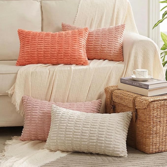 Fancy Homi 4 Packs Decorative Throw Pillow Covers for Living Room Couch Bed, Modern Farmhouse Boho Home Décor Accent Cushion Case, 20" x 12", Pink Series by Fancy+Homi