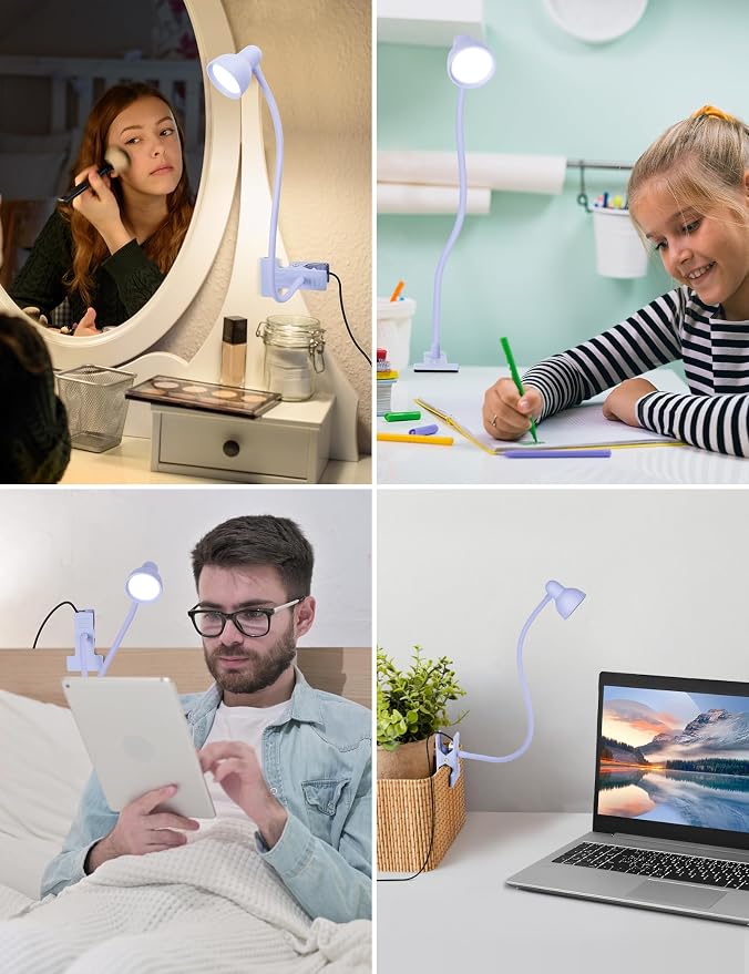 LiFMIRA Desk Lamp Clip on Lamp for Bed, LED Reading Light for Bed Purple | 3 Colors 10 Dimmable Brightness, LED Book Light for Reading in Bed Flexible Clip on Light Clamp Lamp for Bed Headboard Desk - Image 5