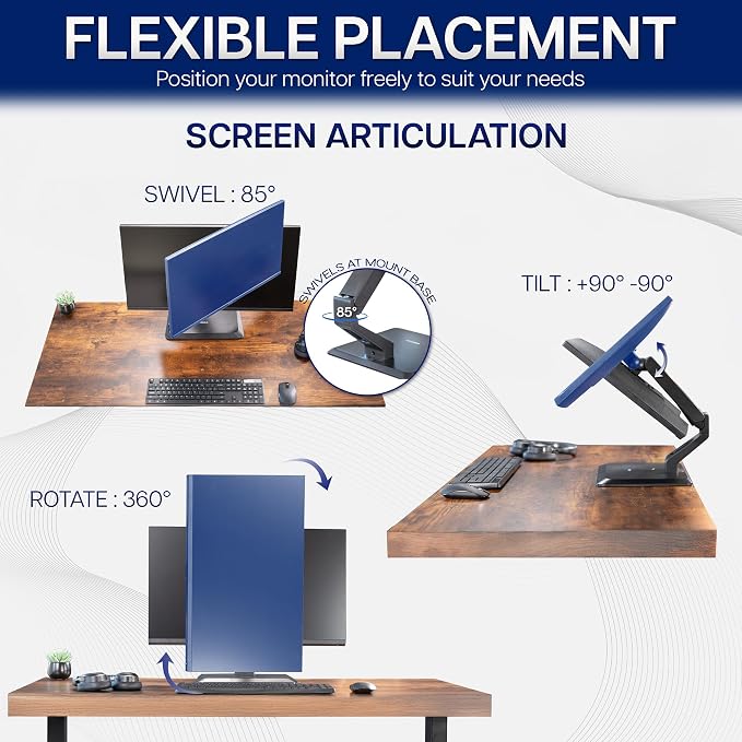 VIVO Premium Single 17 to 32 inch VESA Monitor and Touch Screen Desk Stand with Rotating Base, Freestanding Pneumatic Height Adjustable Arm, 12 inch Maximum Screen Height, Black, STAND-V001R - Image 5