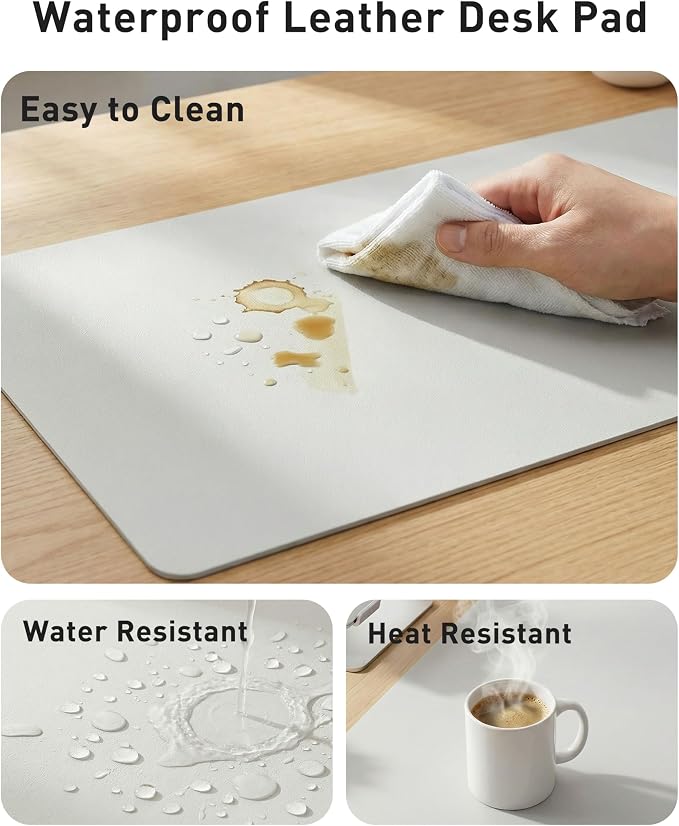 Aothia Faux Leather Desk Mat - Large Mouse Pad, Non-Slip PU Leather Blotter, Waterproof Writing Surface for Office and Home (Barely Grey, 42" x 17") - Image 7