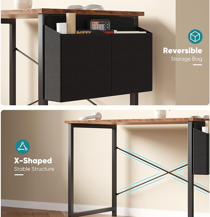 OLIXIS Small Computer Desk, 31 Inch Gaming Desks for Home Office | Writing Study Craft Work Table, Computer Workstation for Bedroom Small Spaces with Storage Bag, Rustic Brown - Image 8