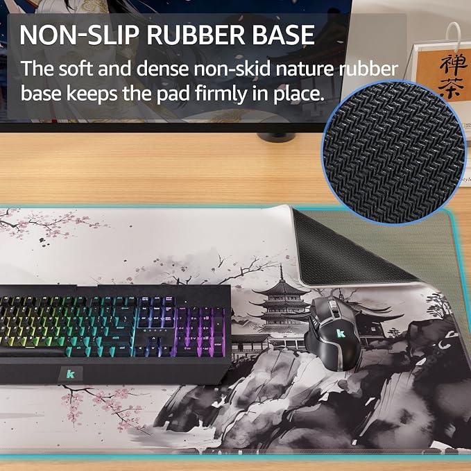 KTRIO Large Gaming Mouse Pad, Desk Mat, 31.5 x 15.7 in, Zen Sakura, XXL | Smooth Micro-Weave Surface, Artistic Pattern Design, Non-Slip Rubber Base, Durable Stitched Edges, Office & Home Use - Image 3