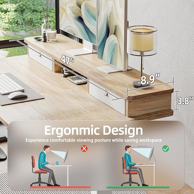 TIQLAB Standing Desk with Two Drawers, Stand Up Standing Desk Adjustable Height, Electric Sit Stand Table with Storage Shelf and Splice Board, 48 * 24 inch, Maple - Image 6