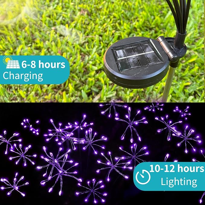 JJGoo Solar Garden Lights, New Upgraded 2 Pack Solar Swaying Starburst Light, Waterproof Fireworks Outdoor Lights, Yard Patio Pathway Decoration, Purple - Image 6